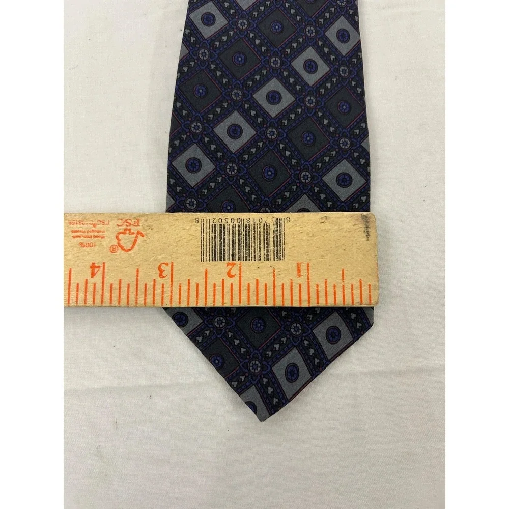BALLY Silk Mens Blue  Skinny Tie Geometric Pattern Imported 58